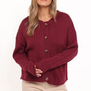 Loulani Heart Button Cardigan - Cherry