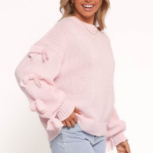 Lover Tie Sleeve Knit Sweater - Pink