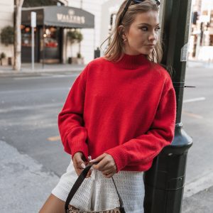 Luda Mockneck Knit Sweater - Red