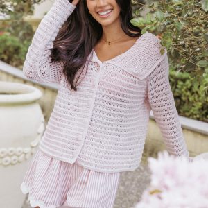 Lyra Large Collar Cardigan - Pale Pink
