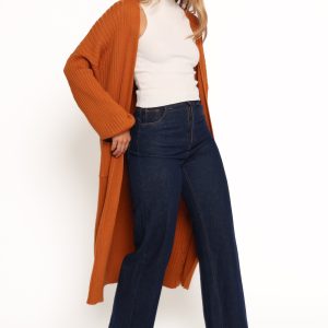 Makenna Long Open Front Cardigan - Rust