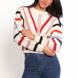 Marie Stripe Knit Sweater - White