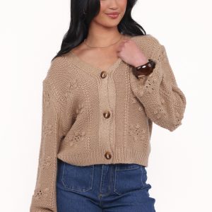 Melody Textured Button Up Cardigan - Mushroom