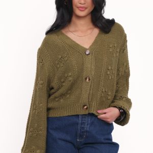 Melody Textured Button Up Cardigan - Olive