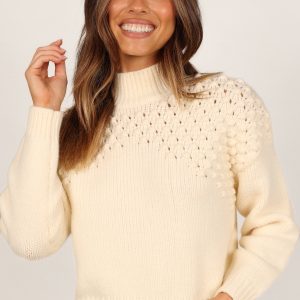 Mia Textured Shoulder Knit Sweater - Cream