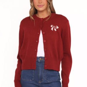 Middleton Mini Bow Cardigan - Wine