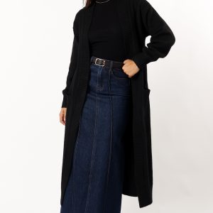 Nicolette Open Front Long Cardigan - Black