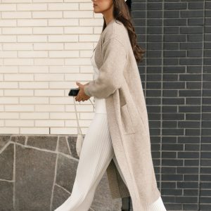 Nicolette Open Front Long Cardigan - Latte
