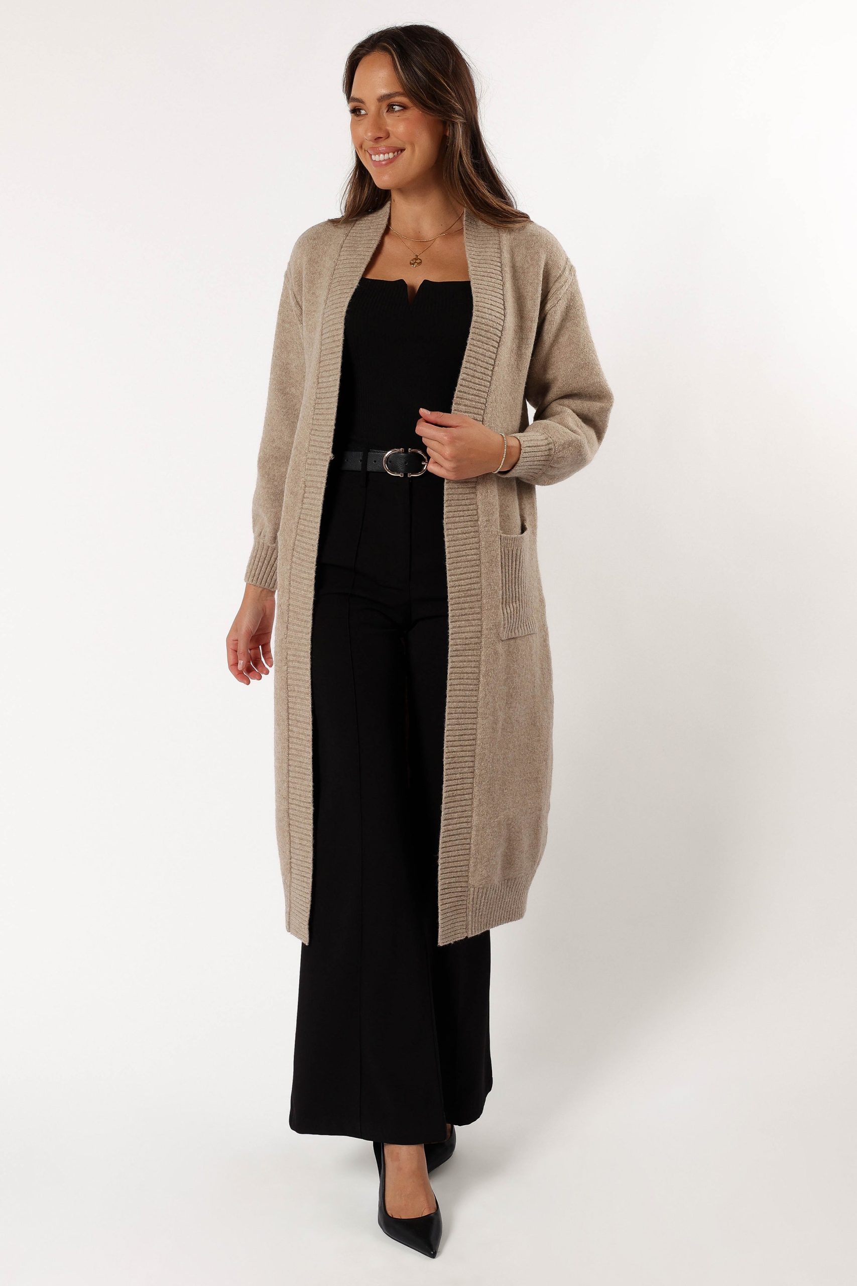 Nicolette Open Front Long Cardigan - Latte - Image 4