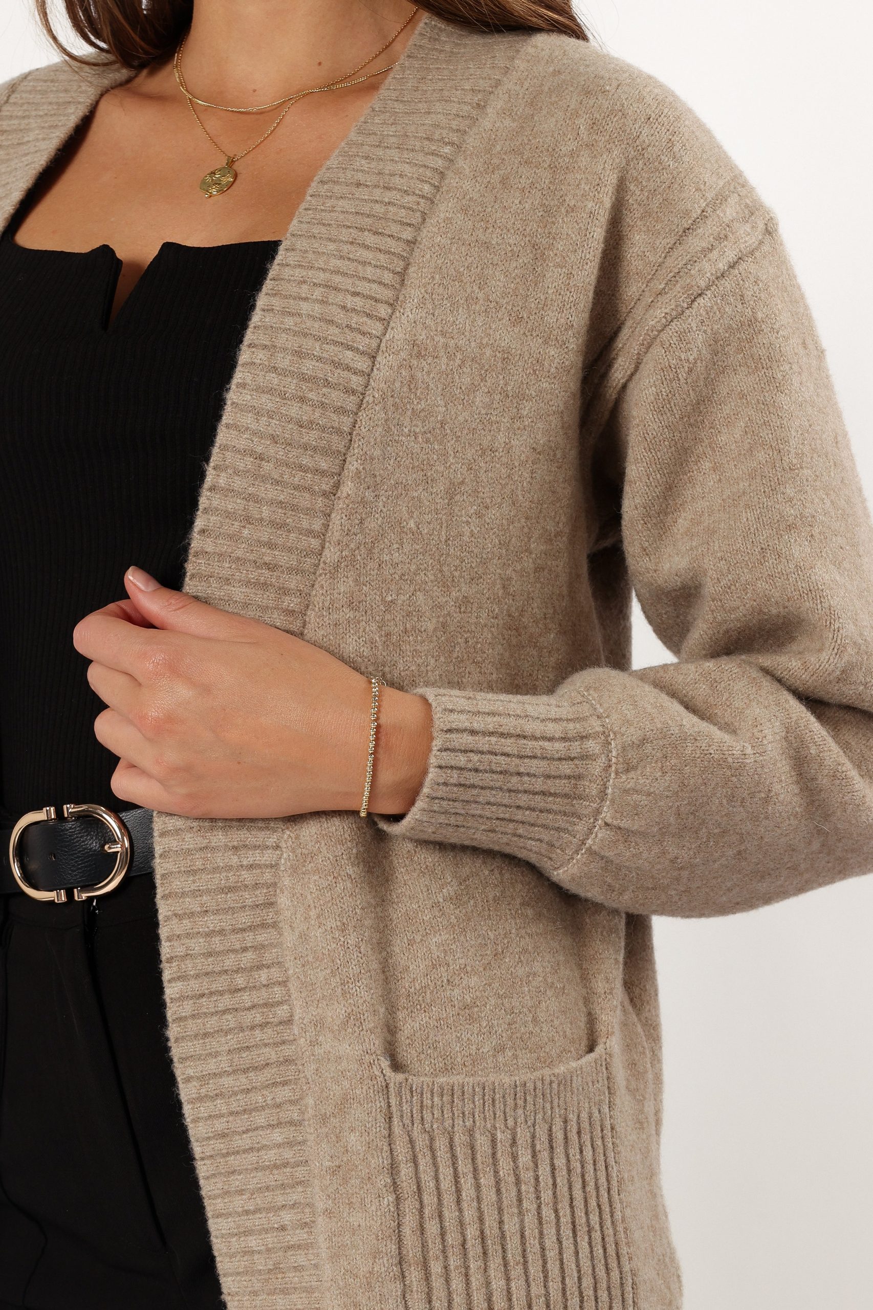 Nicolette Open Front Long Cardigan - Latte - Image 6