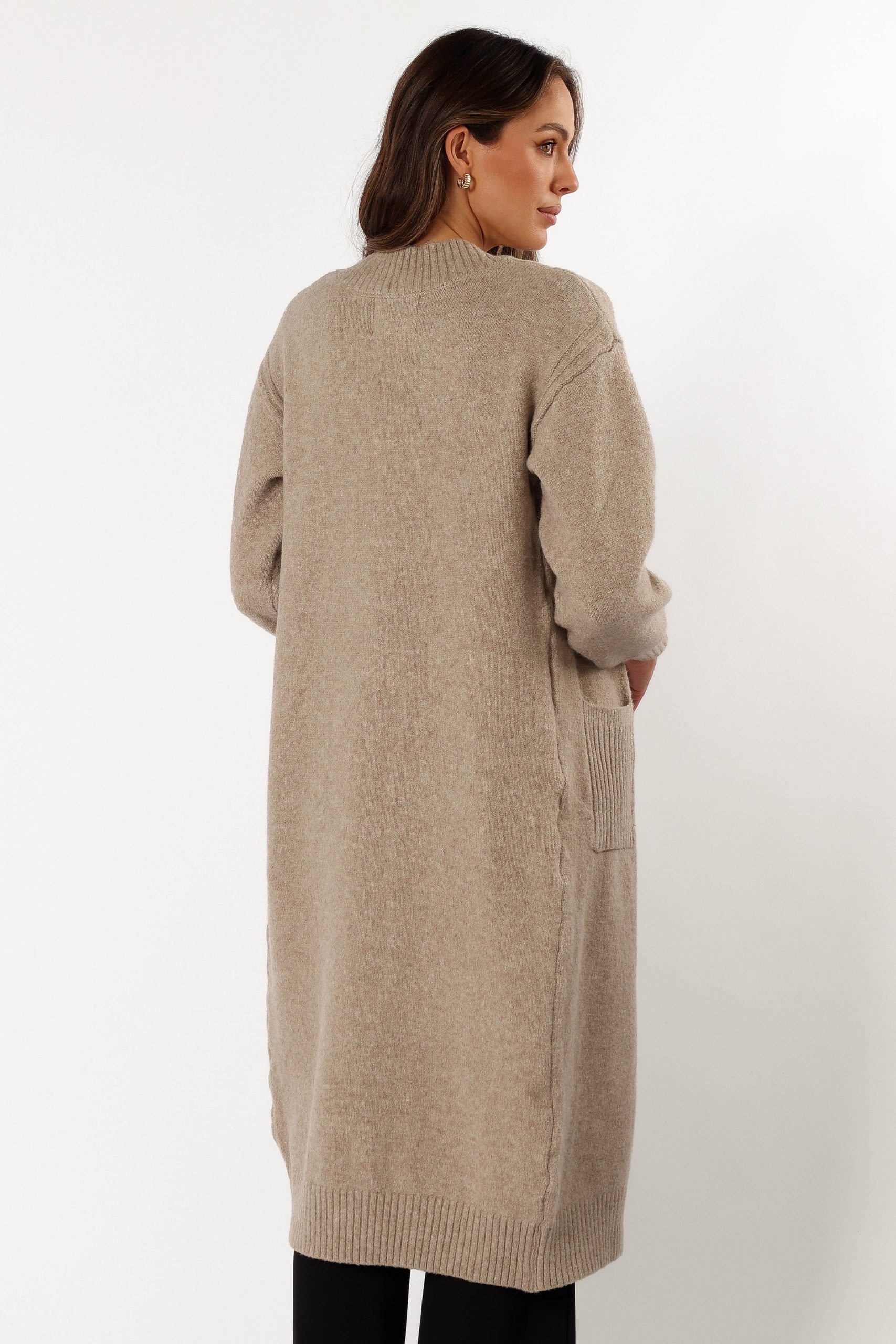 Nicolette Open Front Long Cardigan - Latte - Image 7