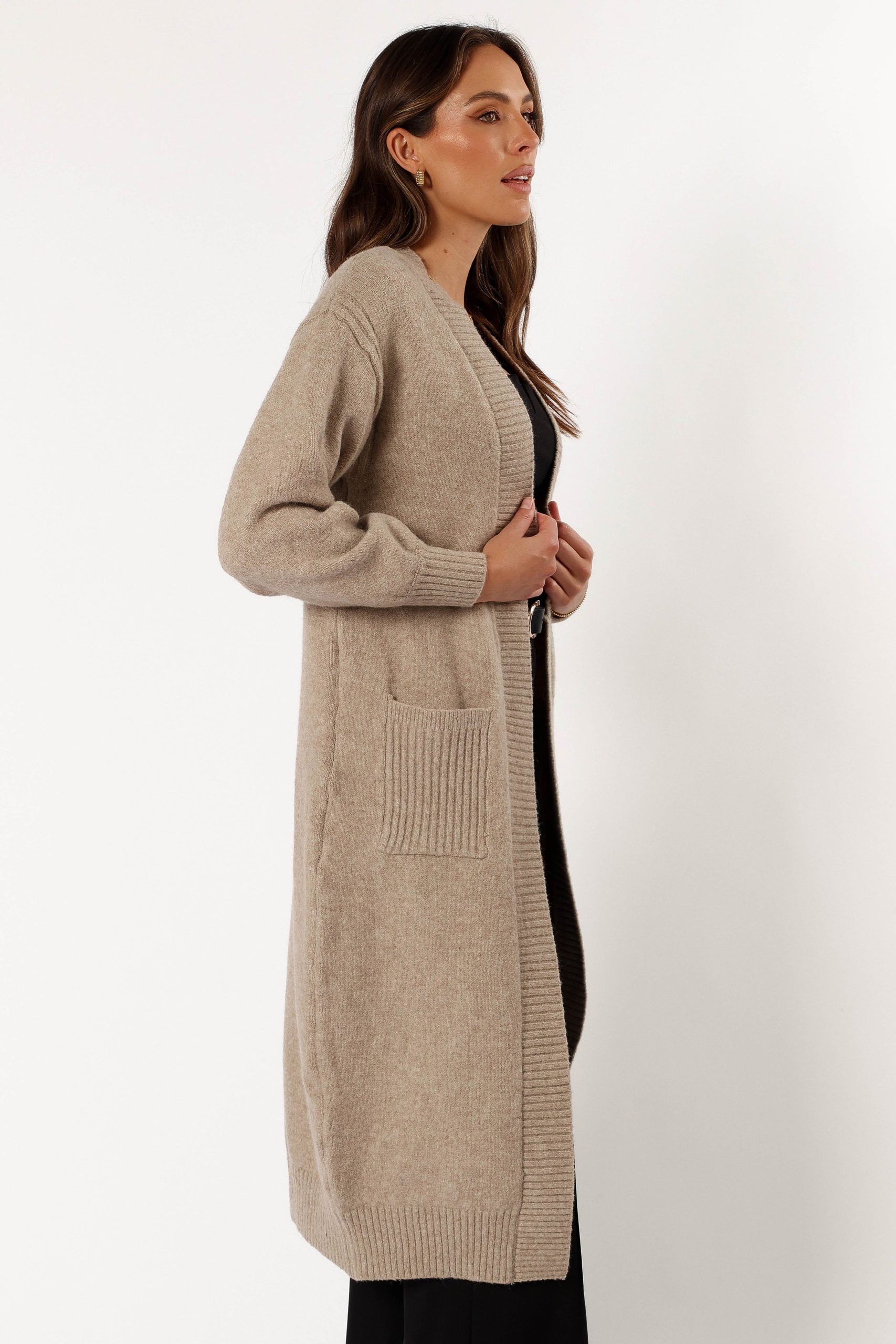 Nicolette Open Front Long Cardigan - Latte - Image 8