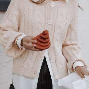 Nika Cable Knit Cardigan - Taupe