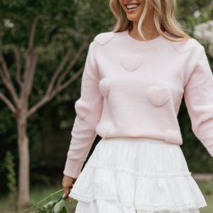 Orlenda Heart Knit Sweater - Pale Pink