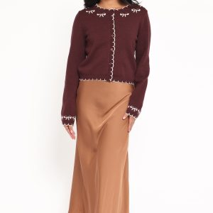 Payton Bow Scallop Cardigan - Plum