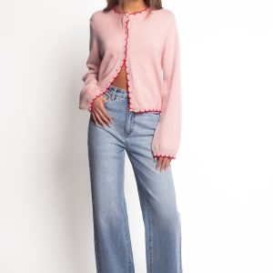 Payton Scallop Cardigan - Pink Red