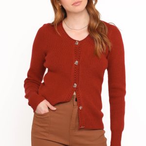 Quay Button Front Cardigan - Red