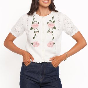 Rossi Floral Button Up Cardigan - White/Pink