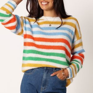 Sasha Multi Stripe Crewneck Knit Sweater - Multi