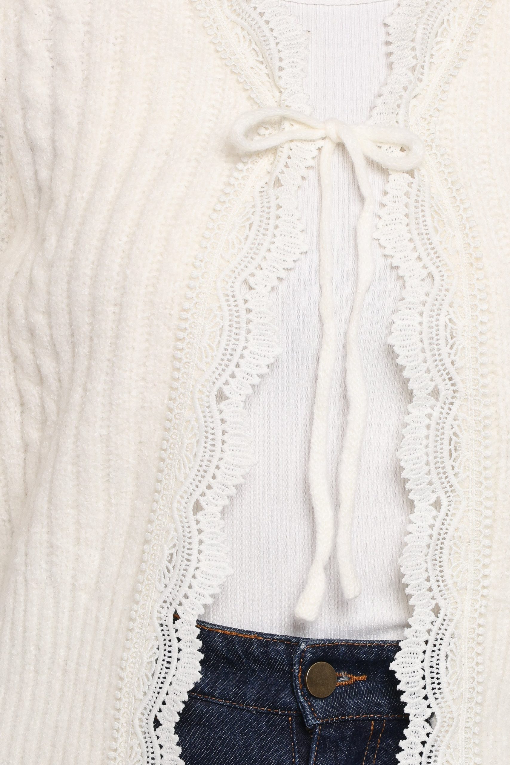 Silvie Lace Front Tie Cardigan - Cream - Image 6