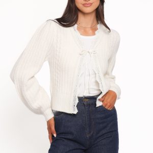 Silvie Lace Front Tie Cardigan - Cream