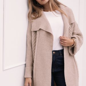Soma Oversized Open Front Cardigan - Beige