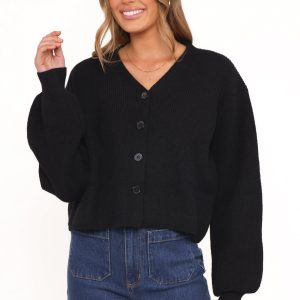 Sybil Button Front Cardigan - Black