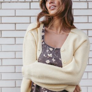 Sybil Button Front Cardigan - Butter Yellow