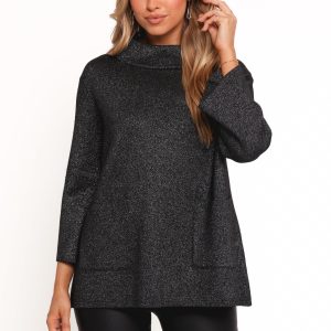 Tassie Cowlneck Lurex Shimmer Knit Sweater - Black