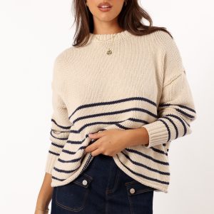 Tenzie Stripe Knit Sweater - Natural Navy