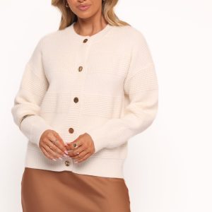 Verago Textured Stripe Cardigan - Cream