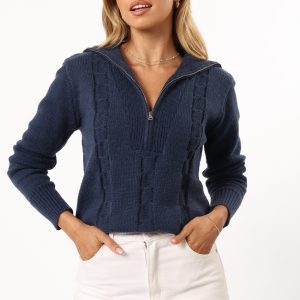 Viara Quarter Zip Knit Sweater - Navy