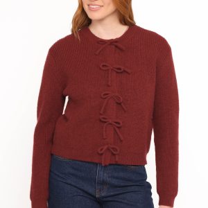 Wilde Bow Front Cardigan - Burgundy