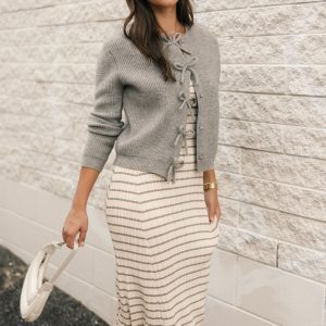 Wilde Bow Front Cardigan - Light Grey