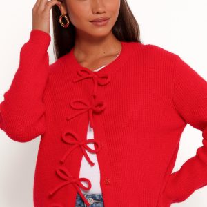 Wilde Bow Front Cardigan - Red