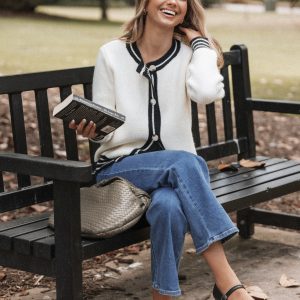 Yorkshire Contrast Hem Cardigan - Cream
