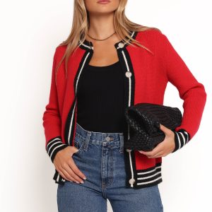 Yorkshire Contrast Hem Cardigan - Red