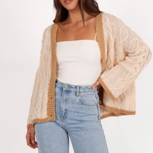 Zina Contrast Cardigan - Tan