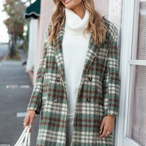 Anika Plaid Long Coat - Green/Brown
