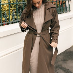 Billy Button Front Trench Coat - Chocolate Brown