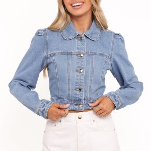 Faven Cropped Denim Jacket - Mid Blue