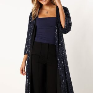 Karsyn Open Front Sequin Duster - Navy