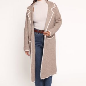 Katia Contrast Trim Coatigan - Beige