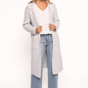 Katia Contrast Trim Coatigan - Light Grey