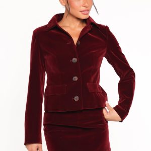 Lainey Velvet Cropped Jacket - Burgundy
