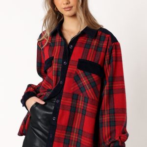 Lucille Plaid Shacket - Red/Navy