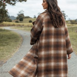 Maya Long Coat - Brown Check