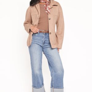 Nelly Faux Suede Cropped Trench Coat - Mushroom