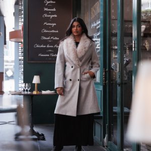 Nina Fur Collar Tie Waist Coat - Cream