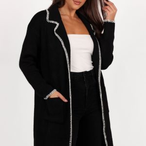 Oaklynn Contrast Stitch Coatigan - Black